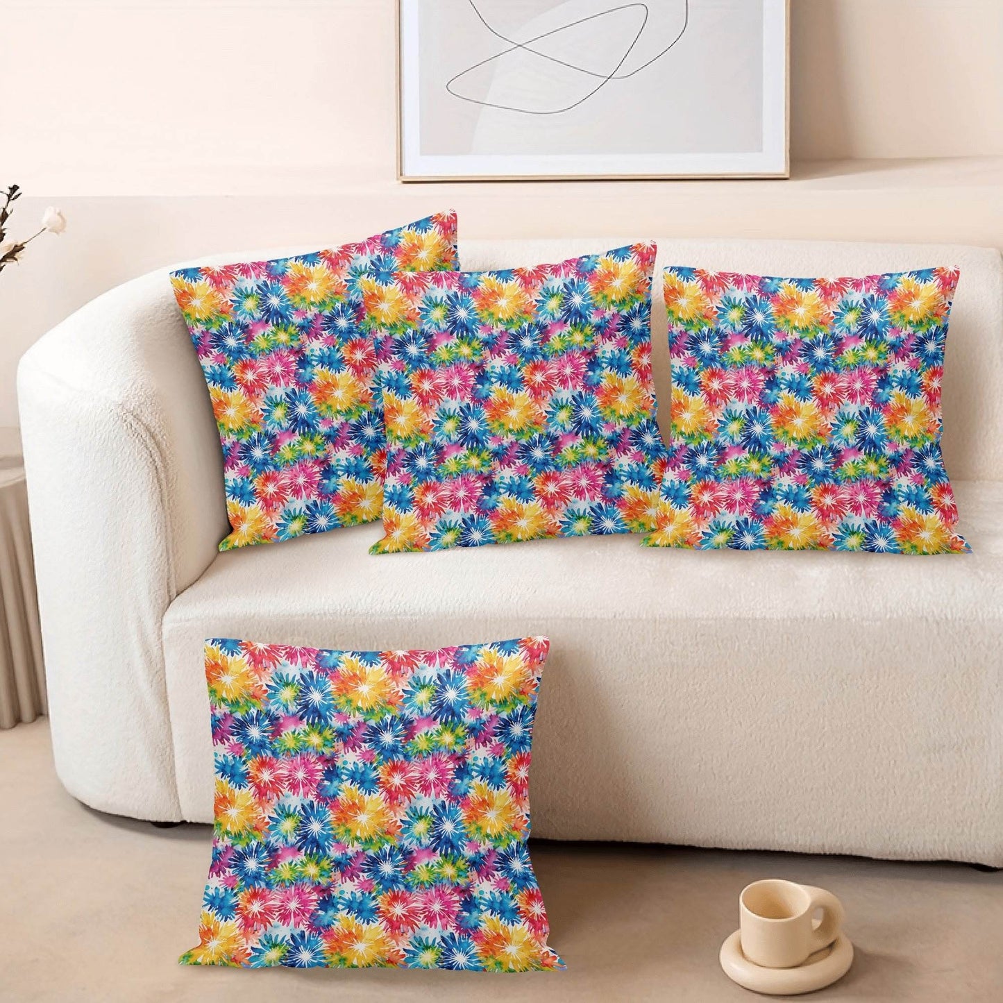 Tie-Dye Explosion Peach Velvet 4 Pcs Square Pillow Case Covers (5 sizes) - DeRose Seasonal