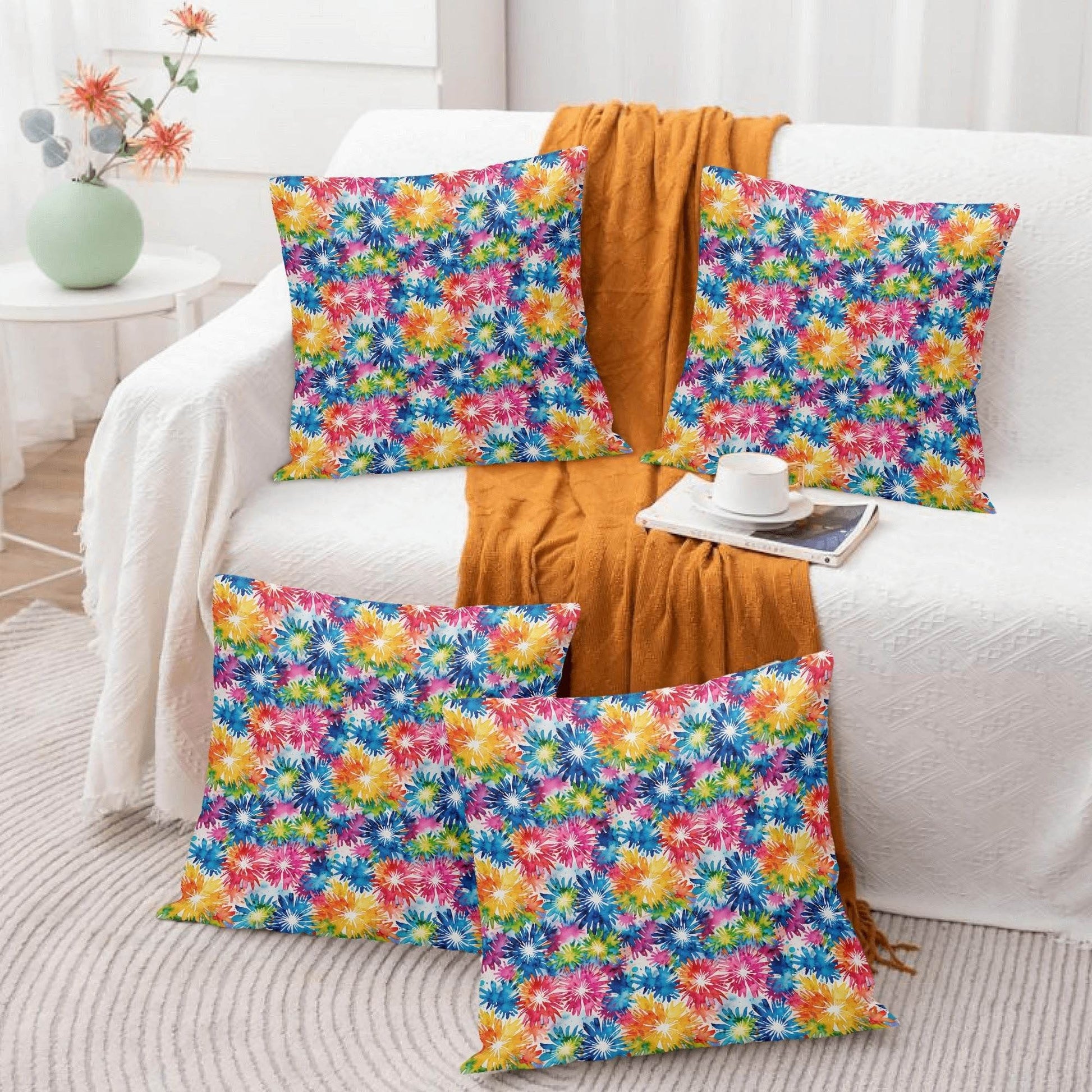 Tie-Dye Explosion Peach Velvet 4 Pcs Square Pillow Case Covers (5 sizes) - DeRose Seasonal