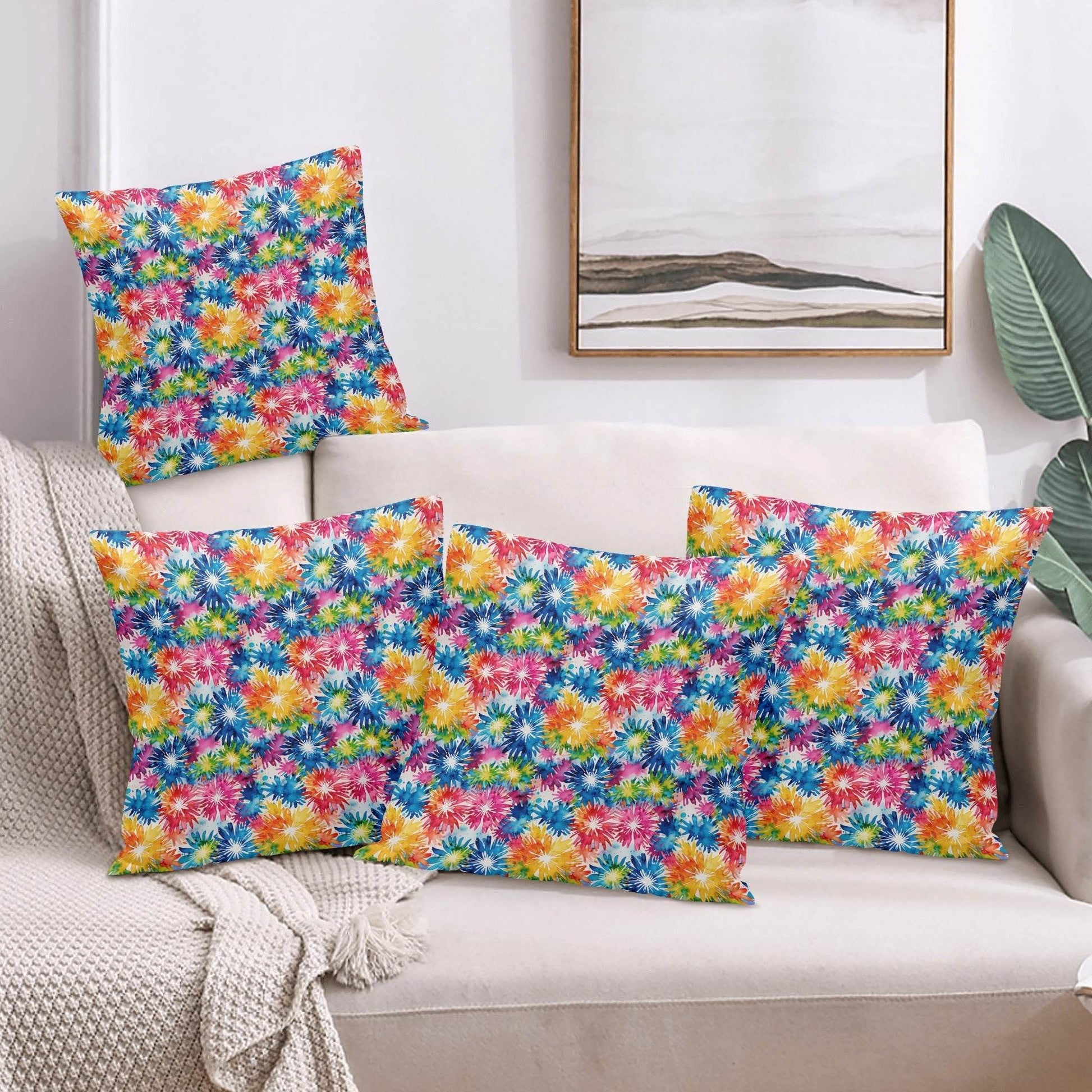 Tie-Dye Explosion Peach Velvet 4 Pcs Square Pillow Case Covers (5 sizes) - DeRose Seasonal