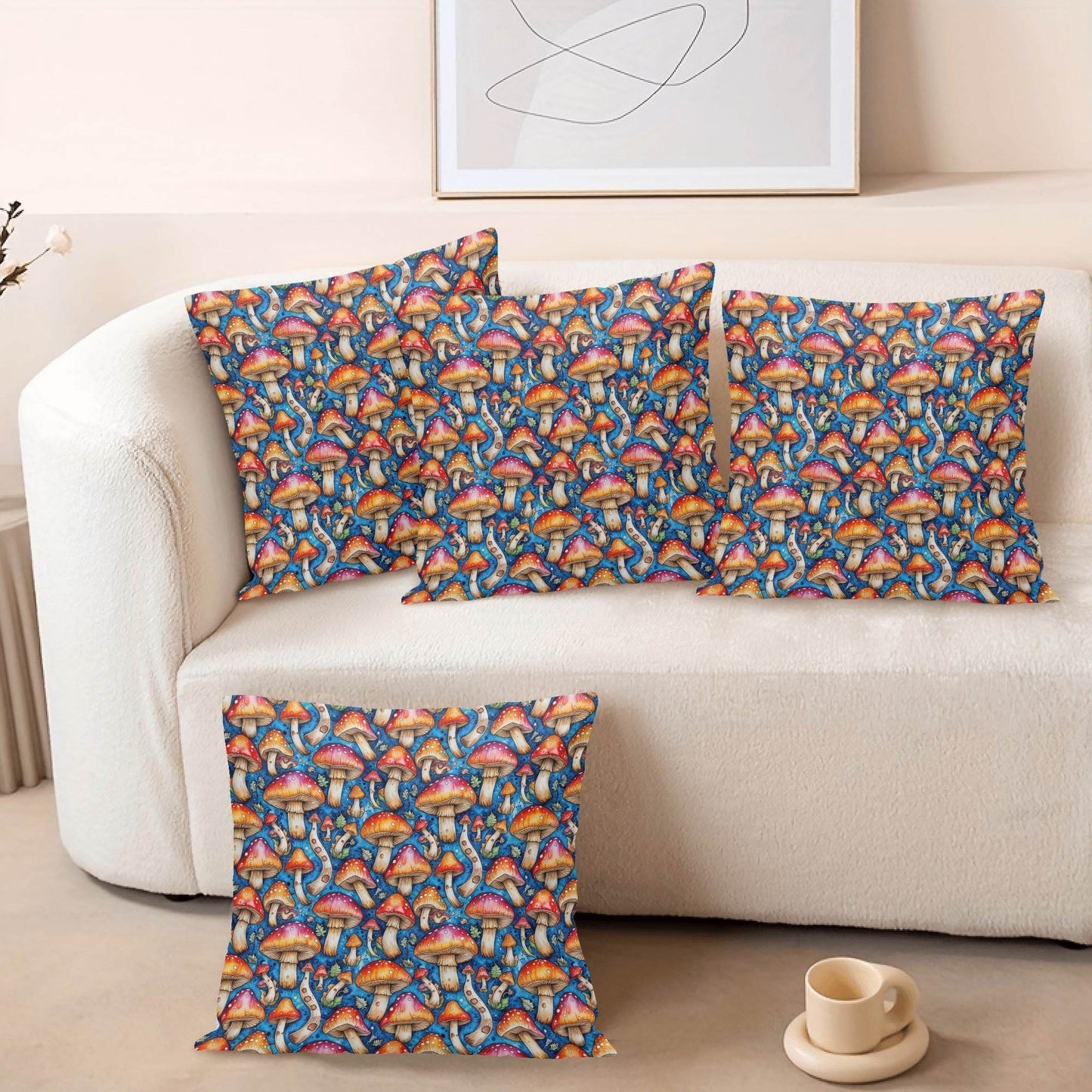 Tie-Dye Mushroom Peach Velvet 4 Pcs Square Pillow Case Covers (5 sizes) - DeRose Seasonal