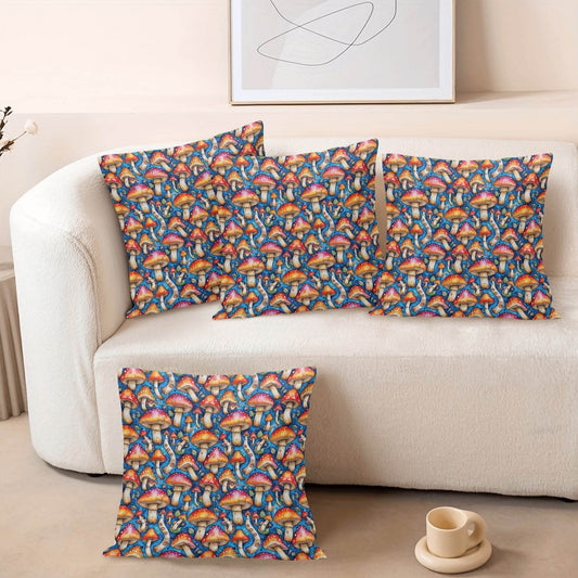 Tie-Dye Mushroom Peach Velvet 4 Pcs Square Pillow Case Covers (5 sizes) - DeRose Seasonal