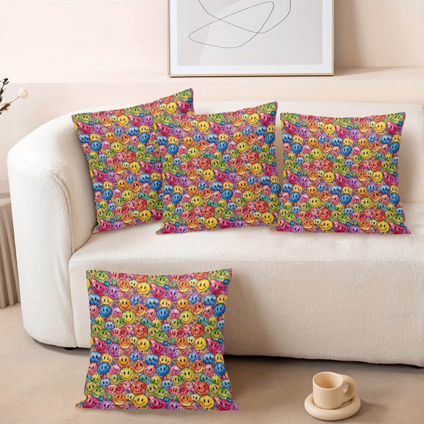 Trippy Smiles Peach Velvet 4 Pcs Square Pillow Case Covers (5 sizes) - DeRose Seasonal