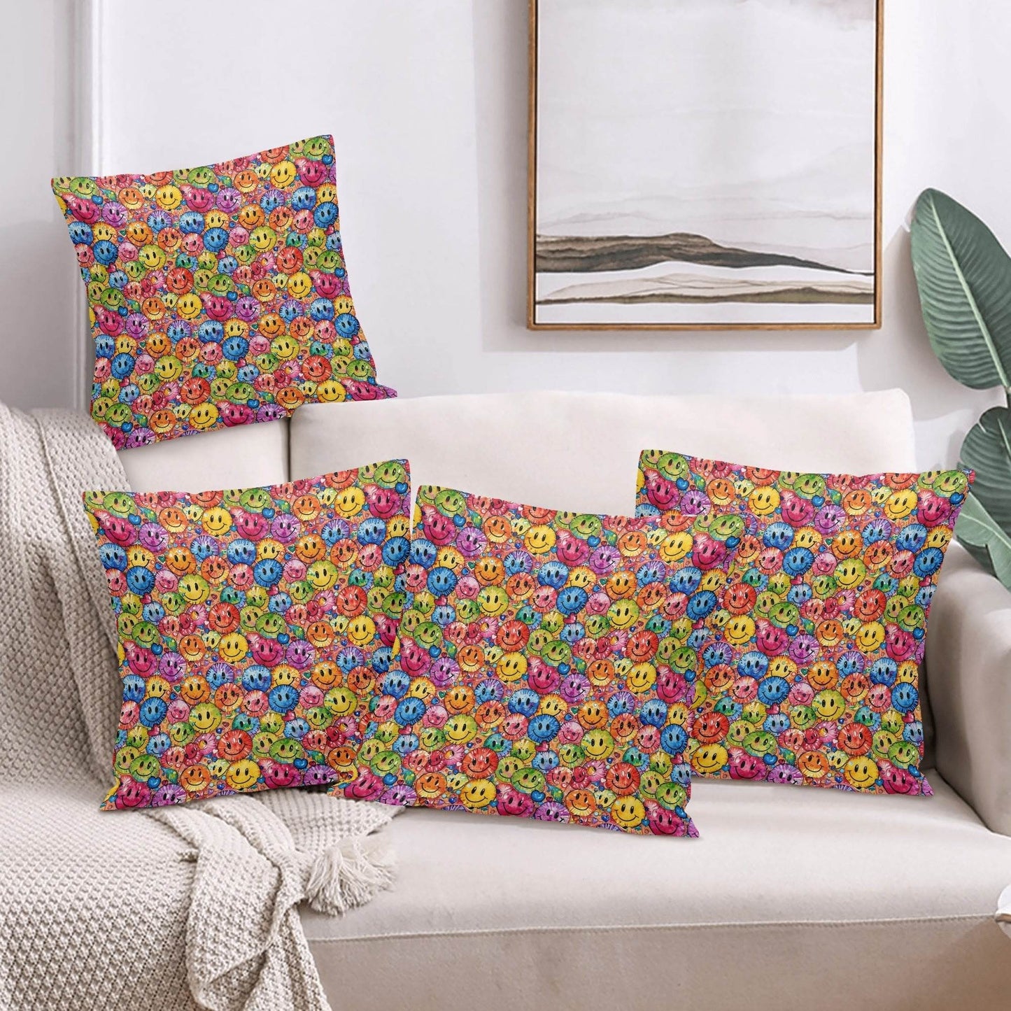 Trippy Smiles Peach Velvet 4 Pcs Square Pillow Case Covers (5 sizes) - DeRose Seasonal
