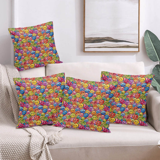 Trippy Smiles Peach Velvet 4 Pcs Square Pillow Case Covers (5 sizes) - DeRose Seasonal