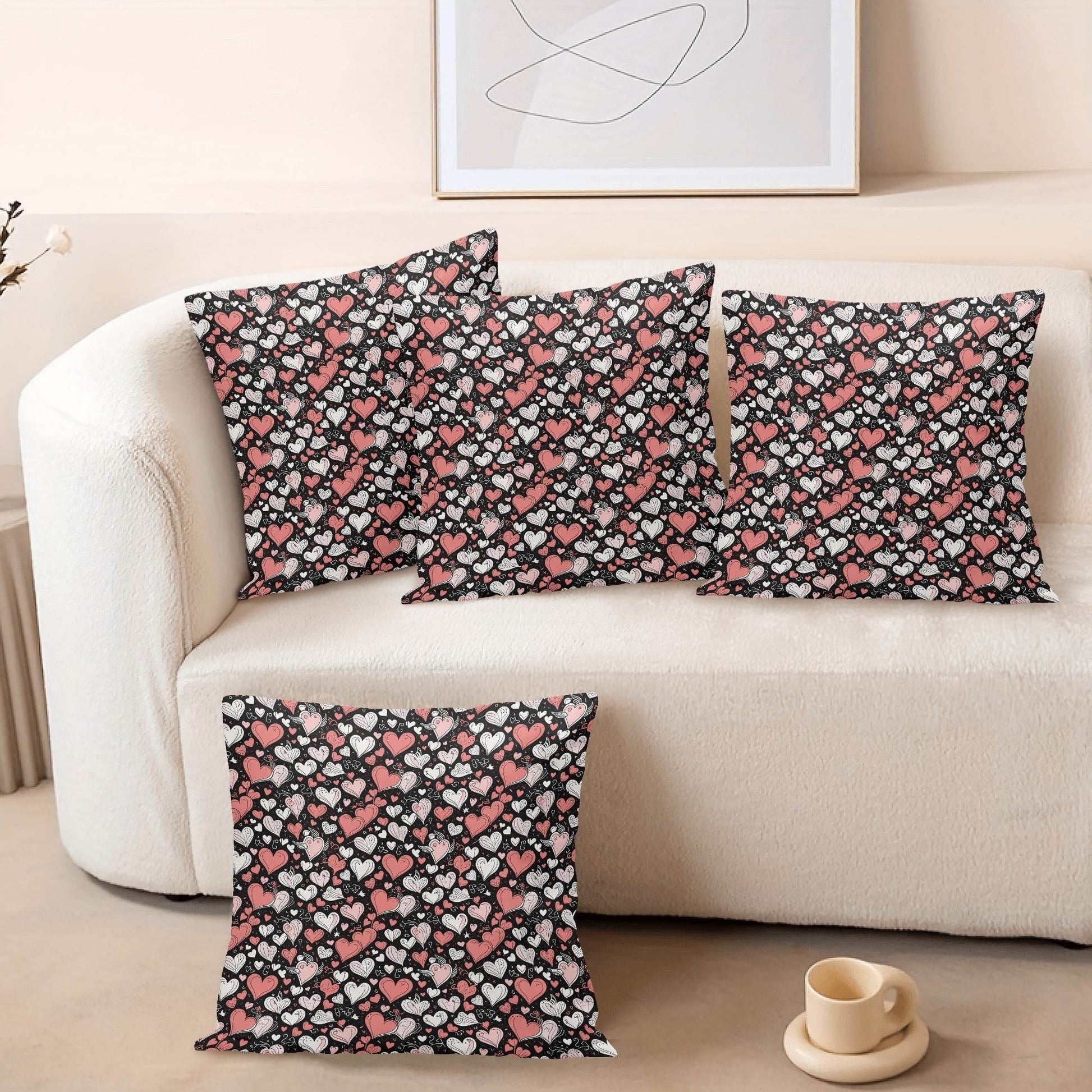 Colorful Hearts Peach Velvet 4 Pcs Square Pillow Case Covers (5 sizes) - DeRose Seasonal