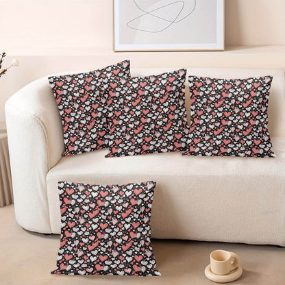 Colorful Hearts Peach Velvet 4 Pcs Square Pillow Case Covers (5 sizes) - DeRose Seasonal