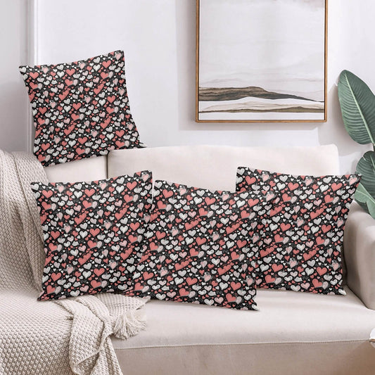 Colorful Hearts Peach Velvet 4 Pcs Square Pillow Case Covers (5 sizes) - DeRose Seasonal