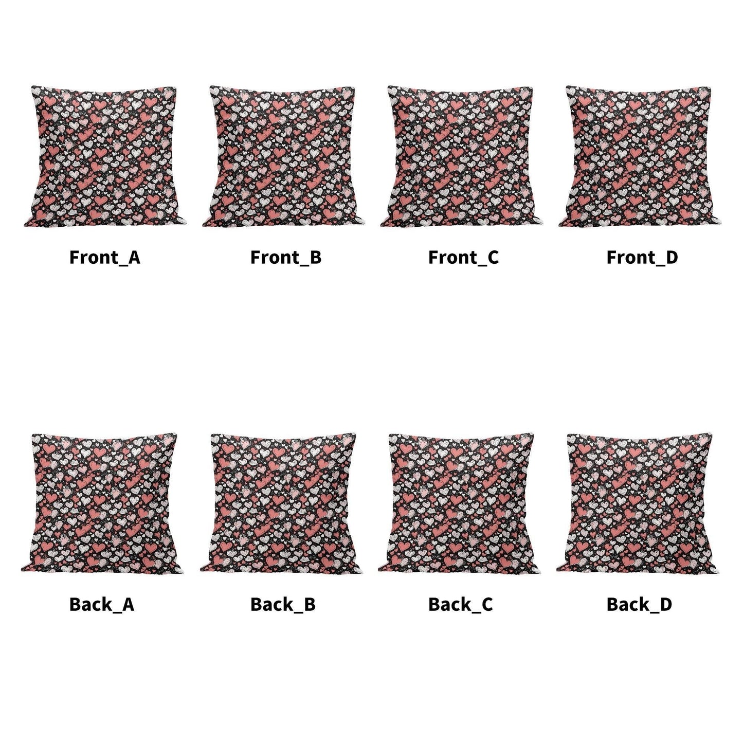 Colorful Hearts Peach Velvet 4 Pcs Square Pillow Case Covers (5 sizes) - DeRose Seasonal