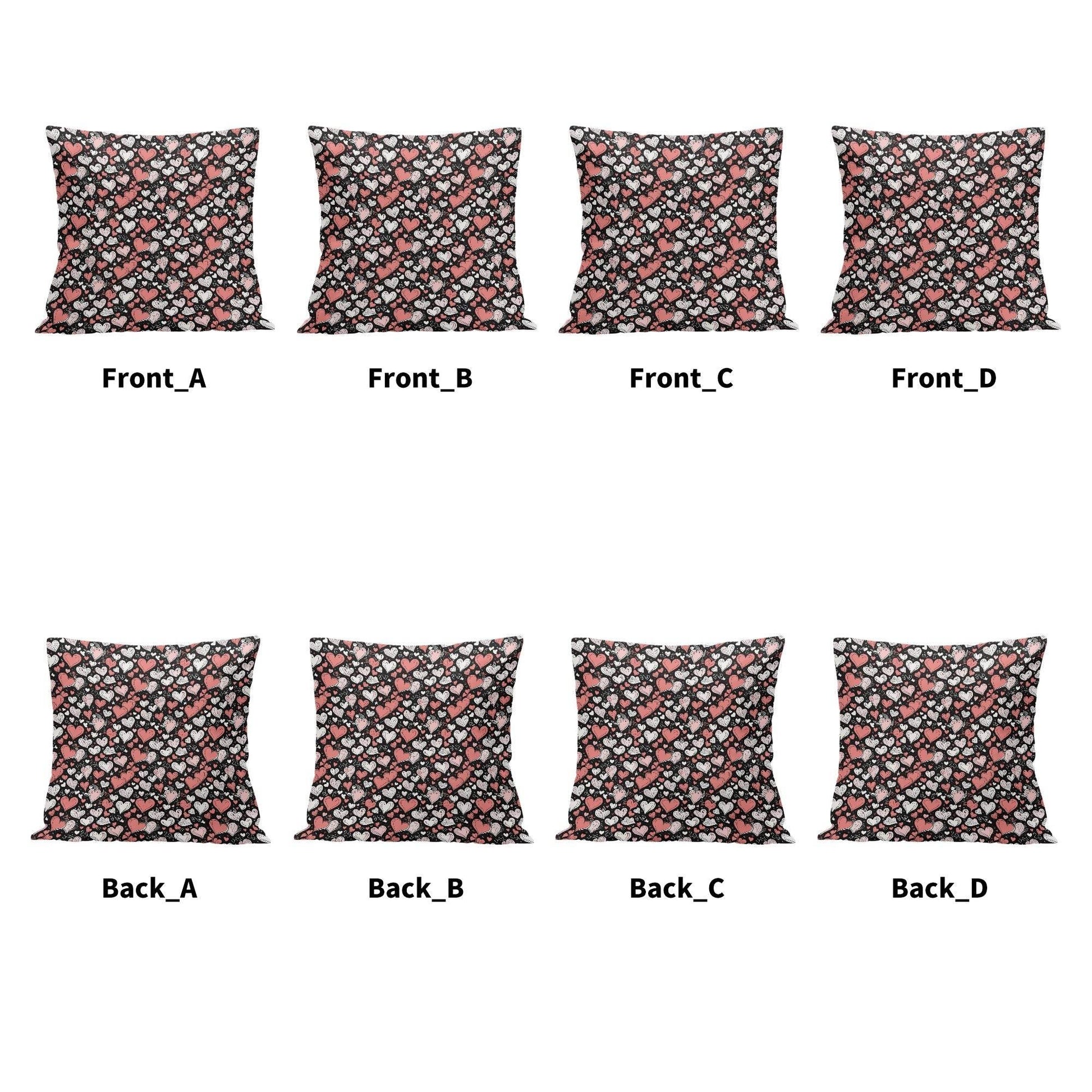 Colorful Hearts Peach Velvet 4 Pcs Square Pillow Case Covers (5 sizes) - DeRose Seasonal