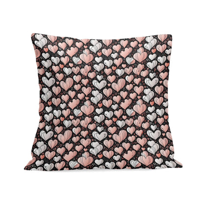 Pink Hearts Peach Velvet 4 Pcs Square Pillow Case Covers (5 sizes) - DeRose Seasonal