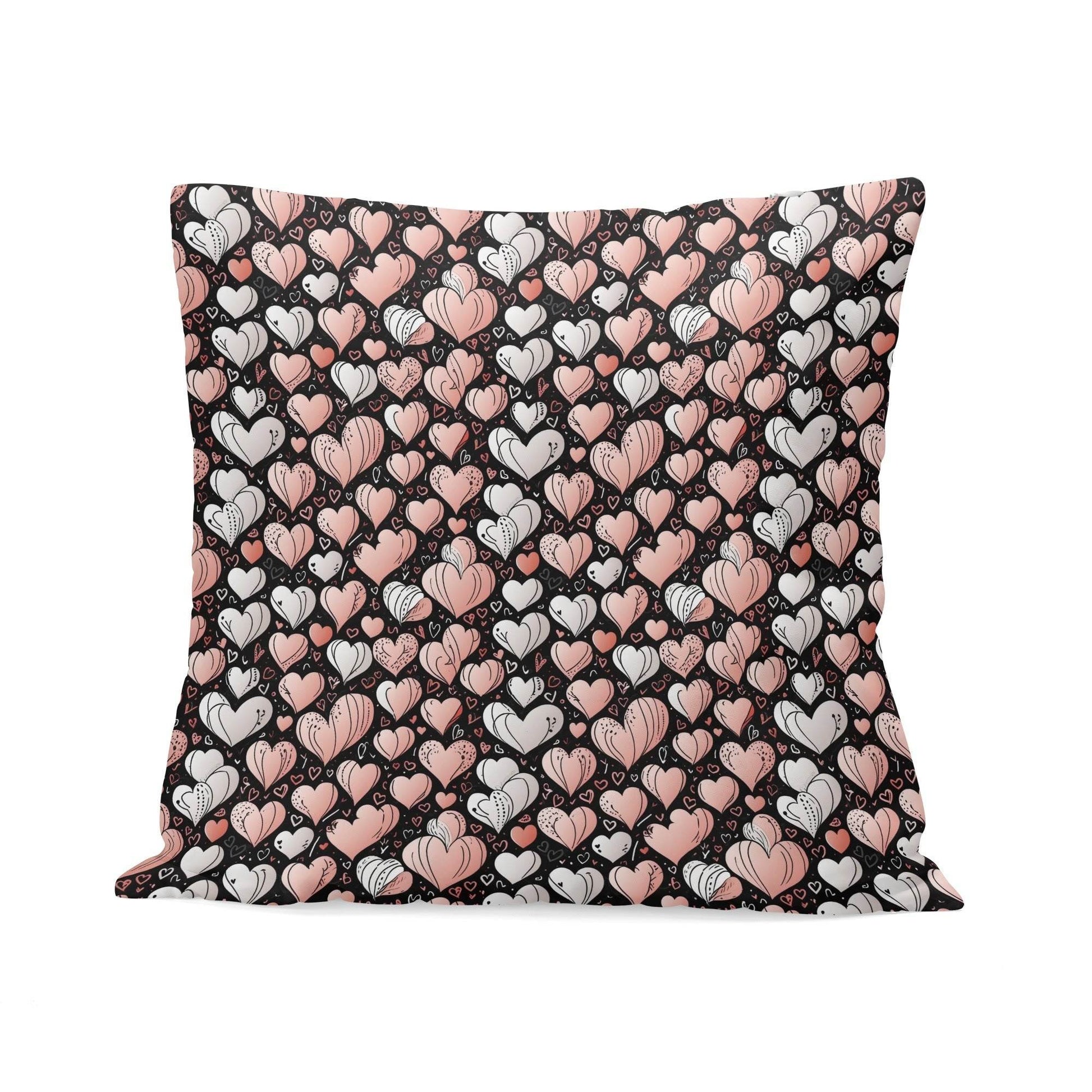 Pink Hearts Peach Velvet 4 Pcs Square Pillow Case Covers (5 sizes) - DeRose Seasonal