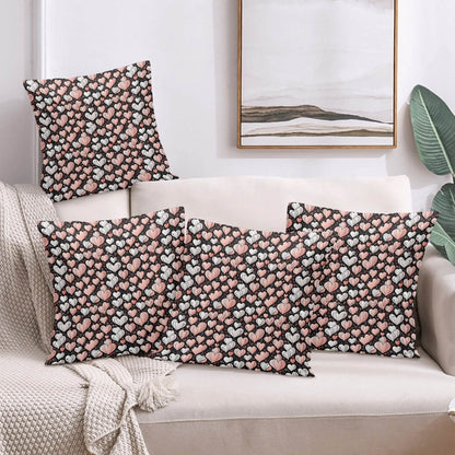 Pink Hearts Peach Velvet 4 Pcs Square Pillow Case Covers (5 sizes) - DeRose Seasonal