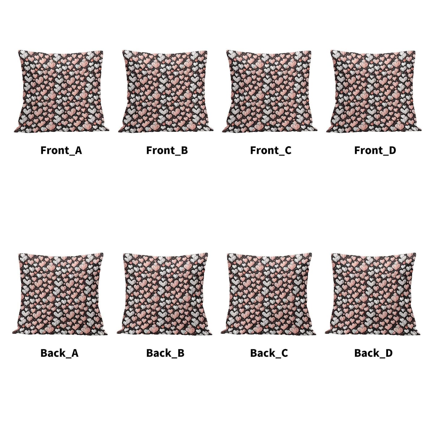Pink Hearts Peach Velvet 4 Pcs Square Pillow Case Covers (5 sizes) - DeRose Seasonal