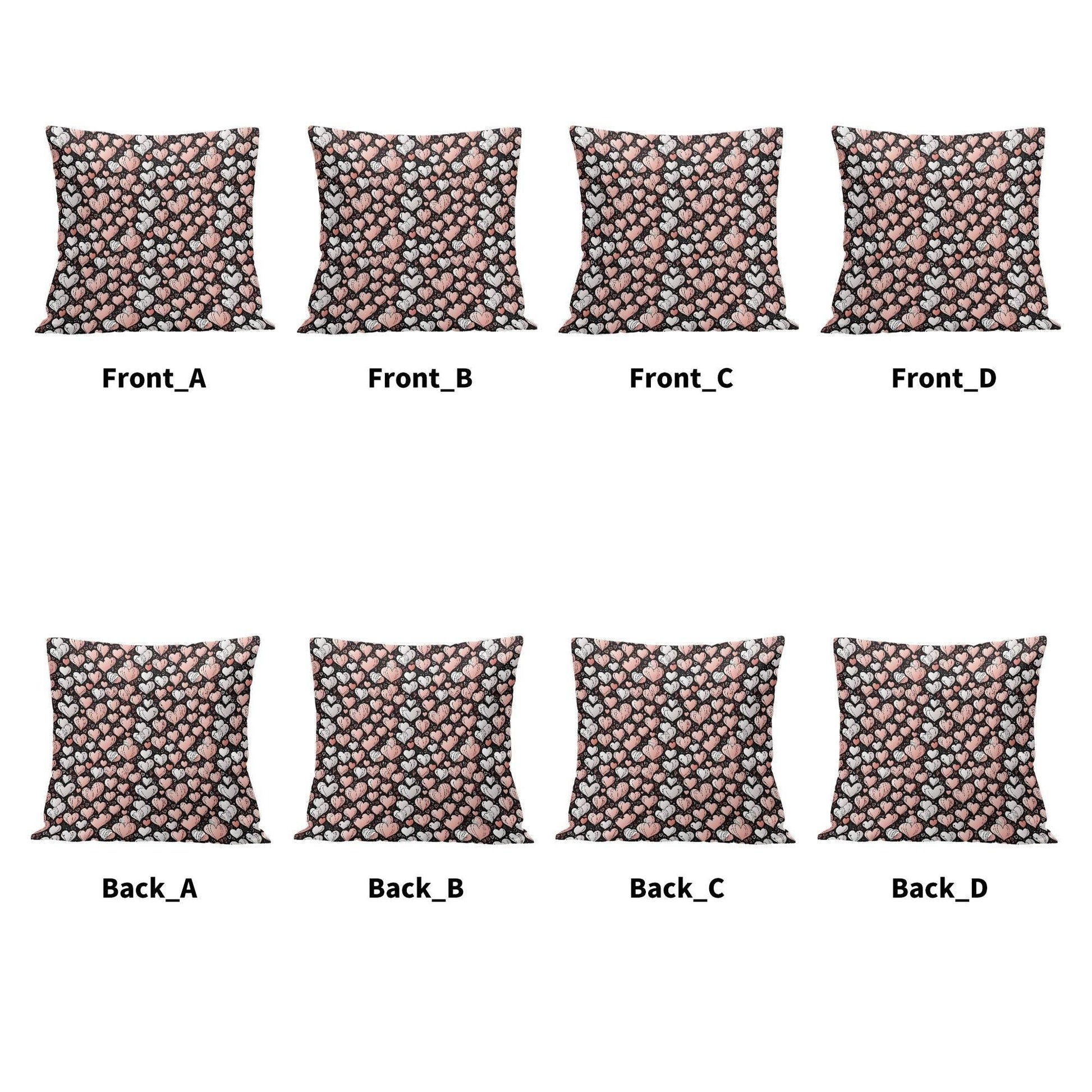 Pink Hearts Peach Velvet 4 Pcs Square Pillow Case Covers (5 sizes) - DeRose Seasonal