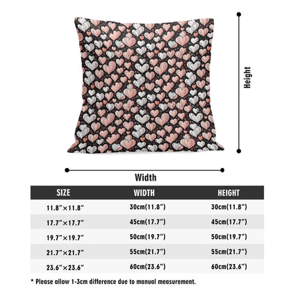 Pink Hearts Peach Velvet 4 Pcs Square Pillow Case Covers (5 sizes) - DeRose Seasonal