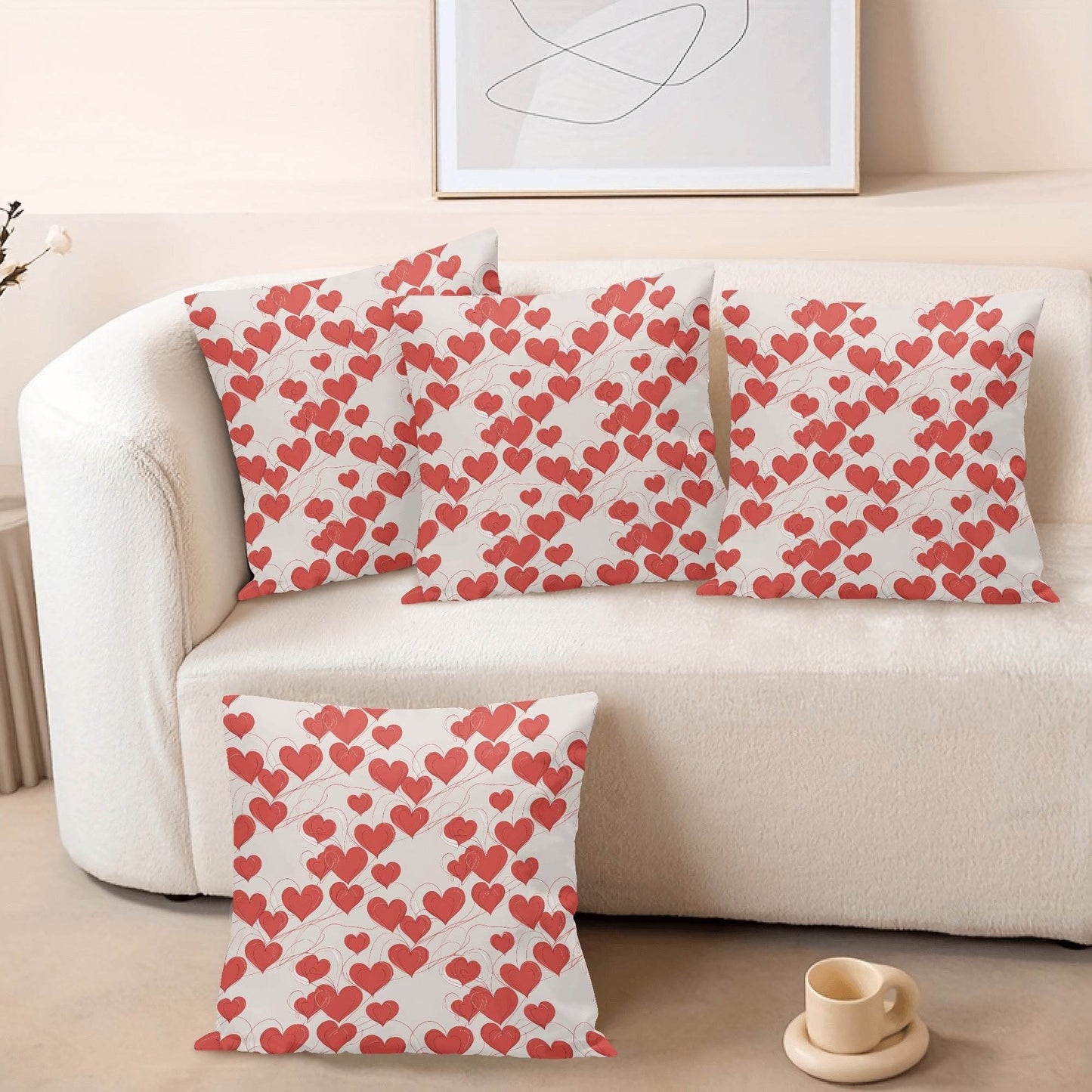 Minimal Hearts Peach Velvet 4 Pcs Square Pillow Case Covers (5 sizes) - DeRose Seasonal