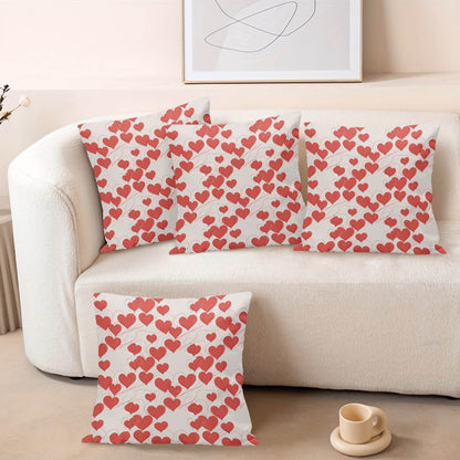Minimal Hearts Peach Velvet 4 Pcs Square Pillow Case Covers (5 sizes) - DeRose Seasonal