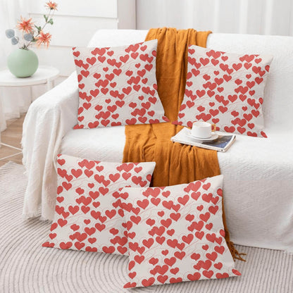 Minimal Hearts Peach Velvet 4 Pcs Square Pillow Case Covers (5 sizes) - DeRose Seasonal