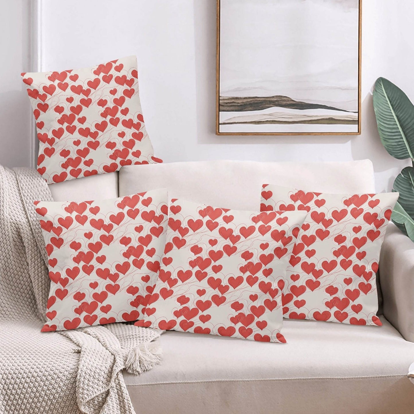 Minimal Hearts Peach Velvet 4 Pcs Square Pillow Case Covers (5 sizes) - DeRose Seasonal