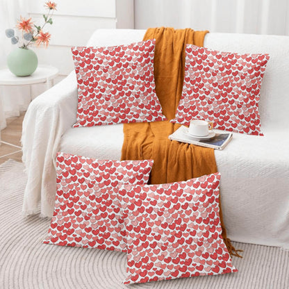 Red Little Hearts Peach Velvet 4 Pcs Square Pillow Case Covers (5 sizes) - DeRose Seasonal