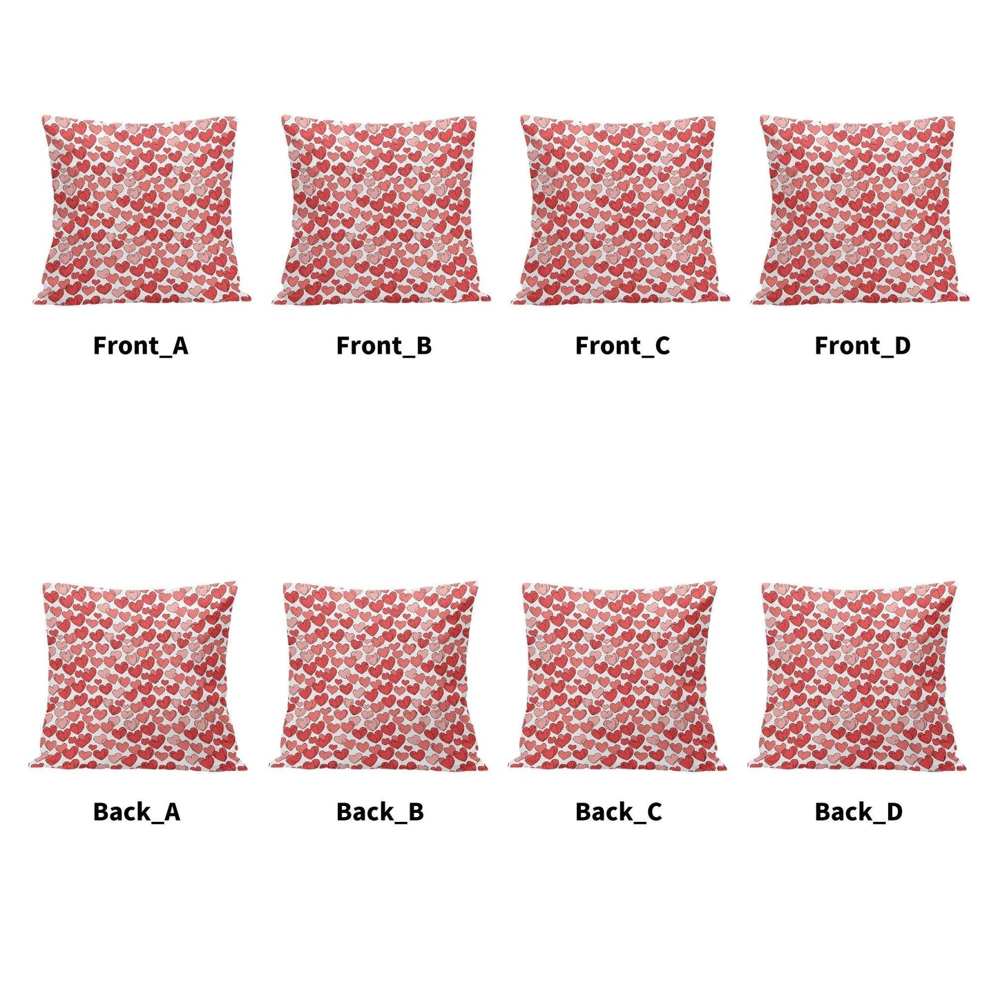 Red Little Hearts Peach Velvet 4 Pcs Square Pillow Case Covers (5 sizes) - DeRose Seasonal