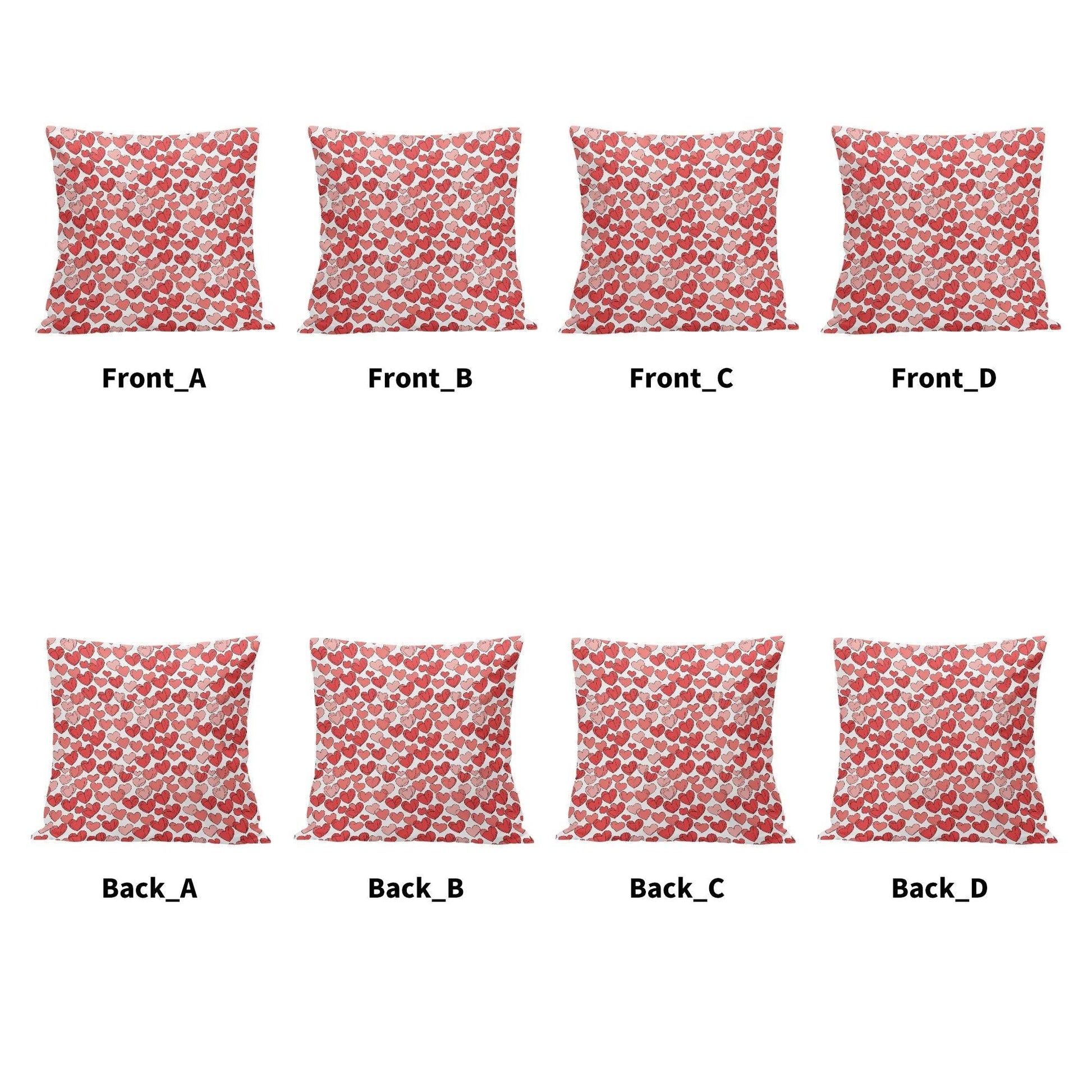 Red Little Hearts Peach Velvet 4 Pcs Square Pillow Case Covers (5 sizes) - DeRose Seasonal