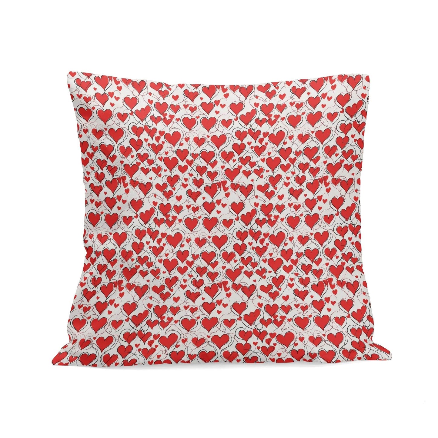 Red Scribbled Hearts Peach Velvet 4 Pcs Square Pillow Case Covers (5 sizes) - DeRose Seasonal