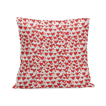 Red Scribbled Hearts Peach Velvet 4 Pcs Square Pillow Case Covers (5 sizes) - DeRose Seasonal