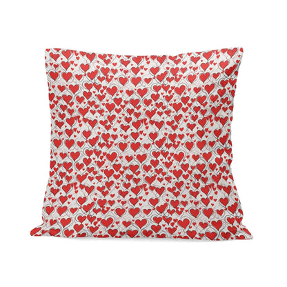 Red Scribbled Hearts Peach Velvet 4 Pcs Square Pillow Case Covers (5 sizes) - DeRose Seasonal