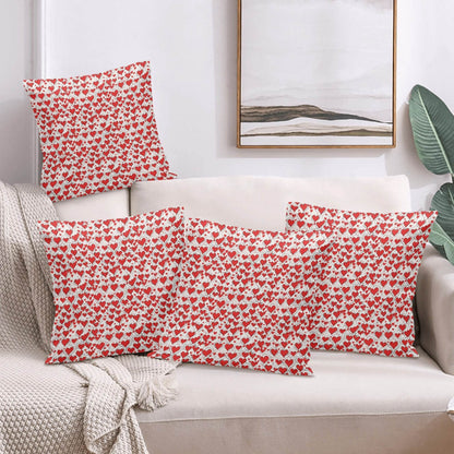 Red Scribbled Hearts Peach Velvet 4 Pcs Square Pillow Case Covers (5 sizes) - DeRose Seasonal