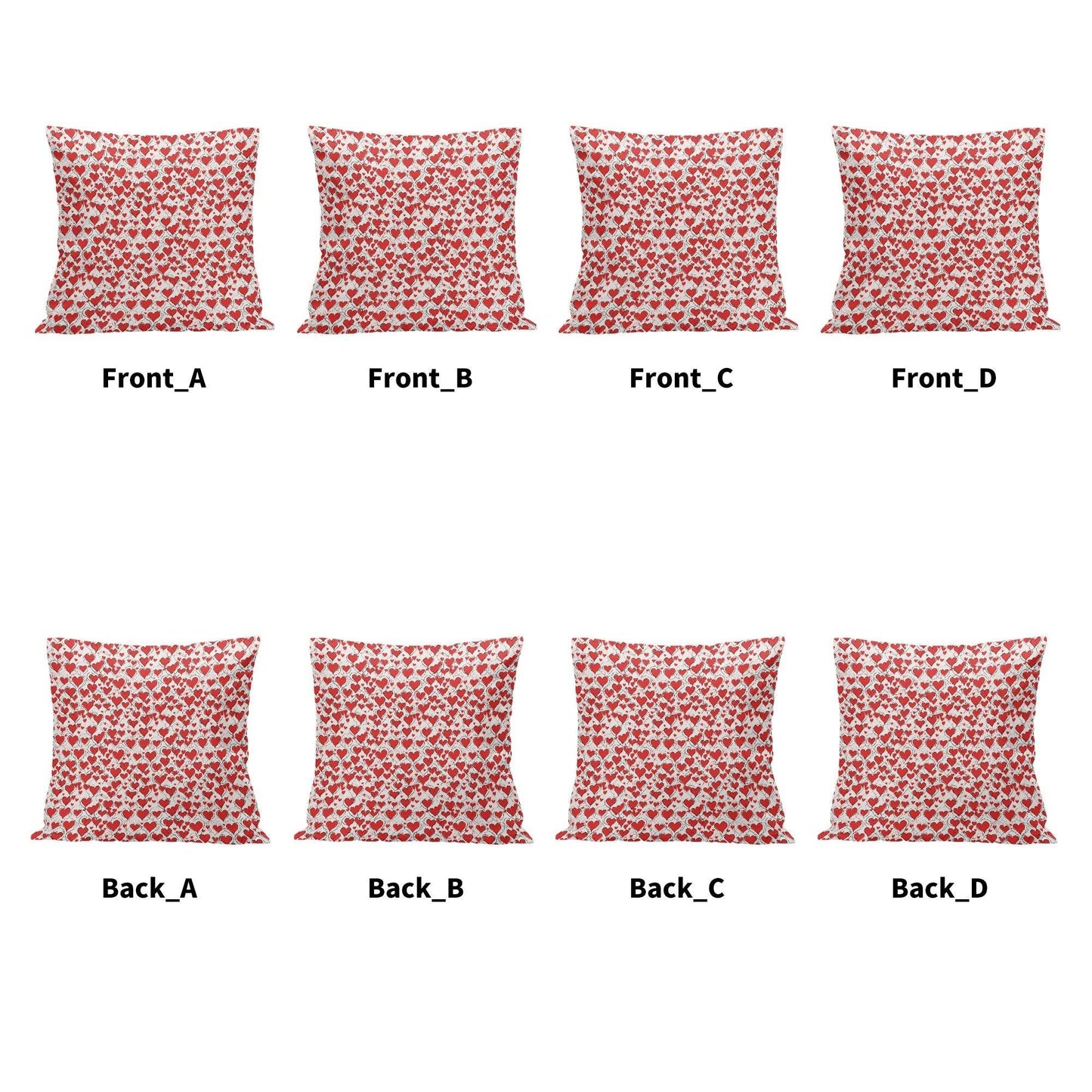 Red Scribbled Hearts Peach Velvet 4 Pcs Square Pillow Case Covers (5 sizes) - DeRose Seasonal