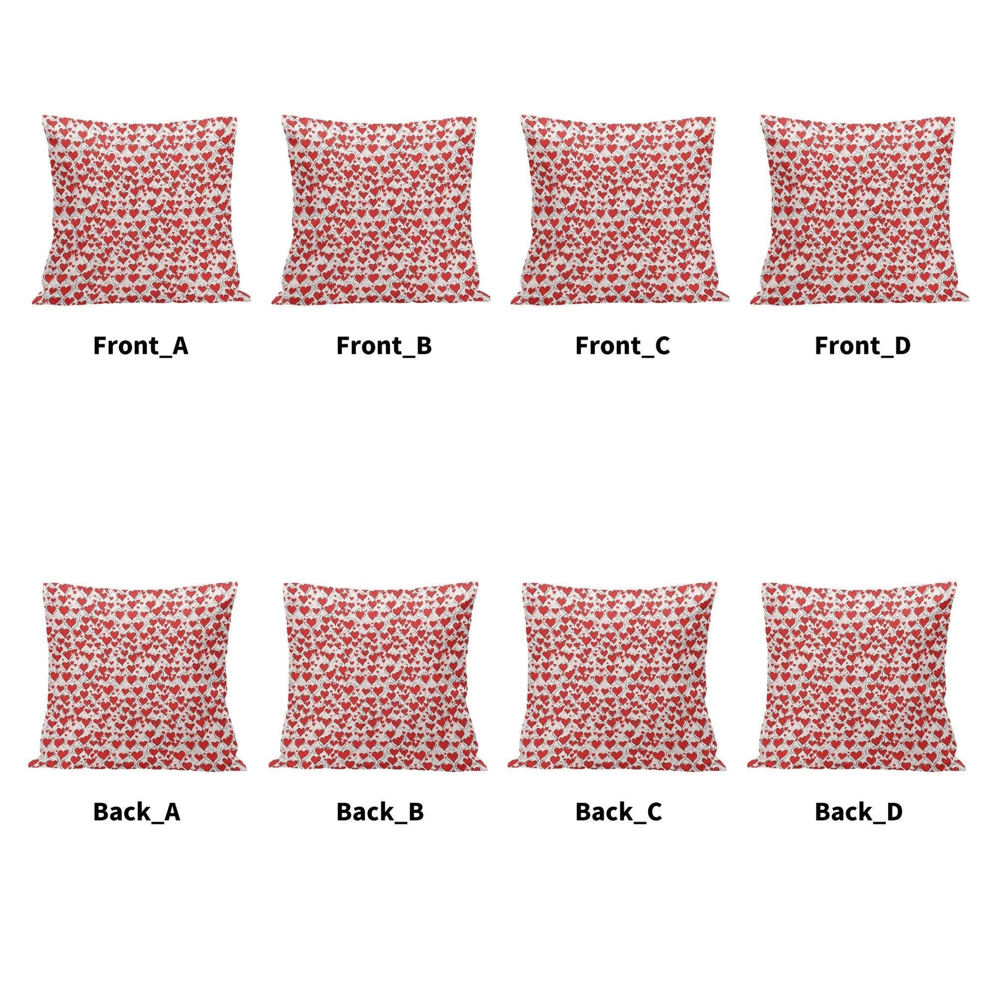 Red Scribbled Hearts Peach Velvet 4 Pcs Square Pillow Case Covers (5 sizes) - DeRose Seasonal