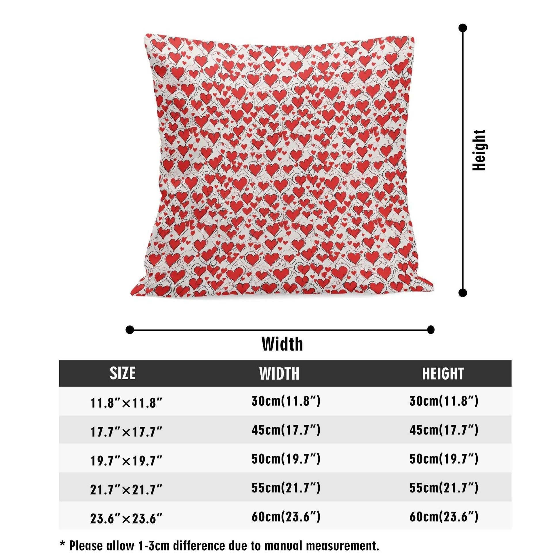 Red Scribbled Hearts Peach Velvet 4 Pcs Square Pillow Case Covers (5 sizes) - DeRose Seasonal