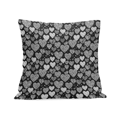 Black and White Hearts Peach Velvet 4 Pcs Square Pillow Case Covers (5 sizes) - DeRose Seasonal