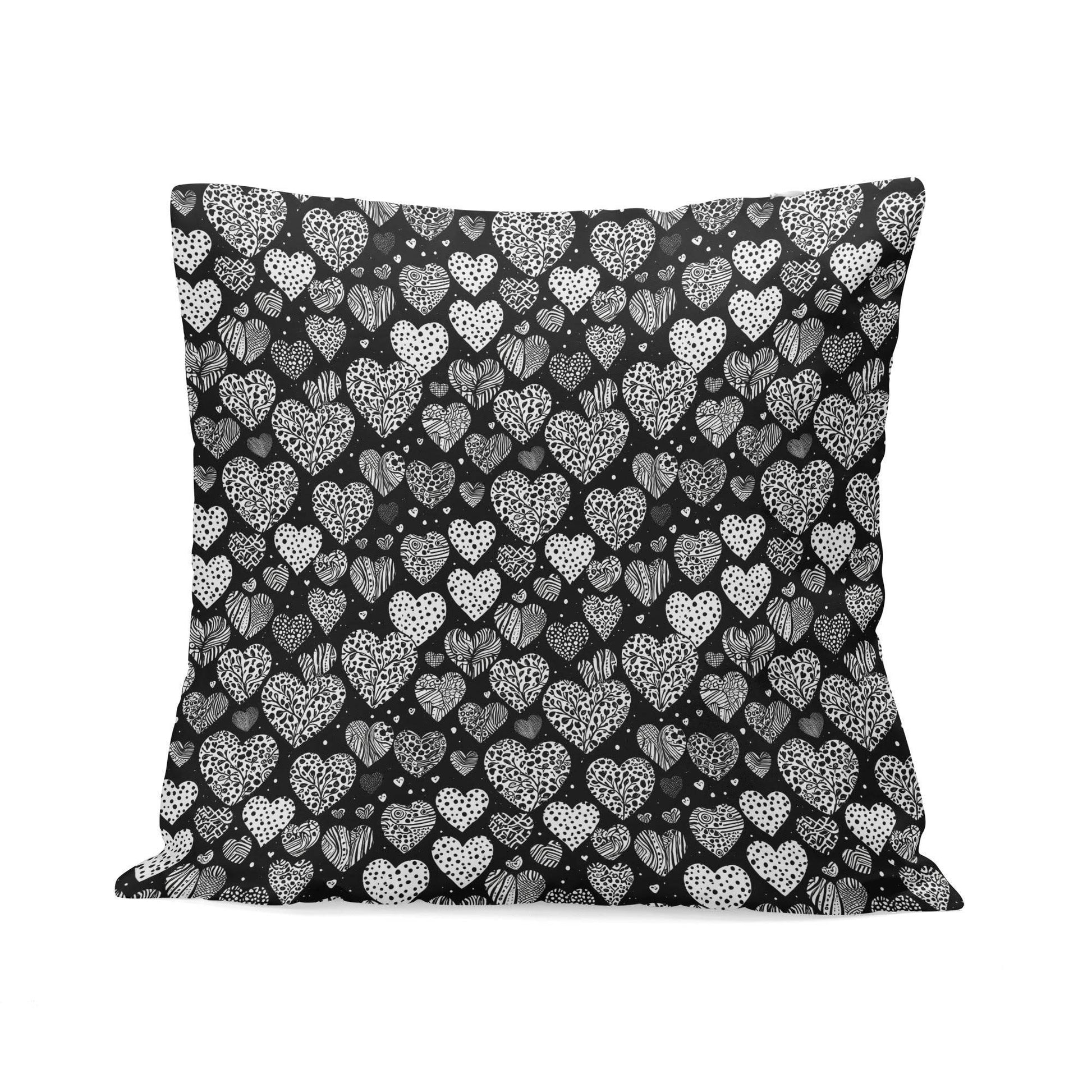 Black and White Hearts Peach Velvet 4 Pcs Square Pillow Case Covers (5 sizes) - DeRose Seasonal