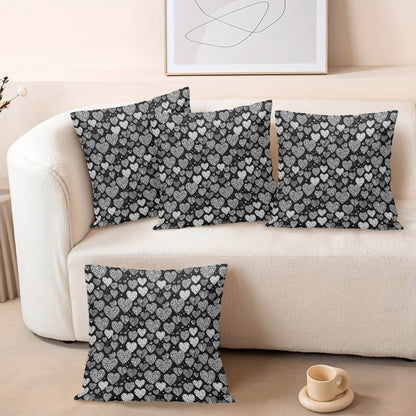 Black and White Hearts Peach Velvet 4 Pcs Square Pillow Case Covers (5 sizes) - DeRose Seasonal