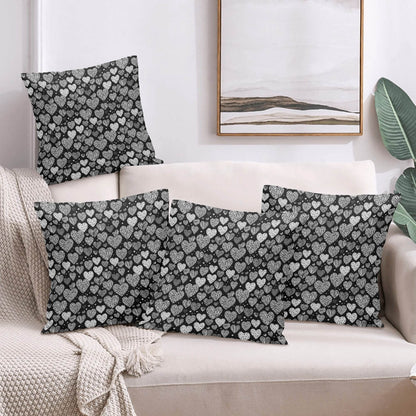 Black and White Hearts Peach Velvet 4 Pcs Square Pillow Case Covers (5 sizes) - DeRose Seasonal