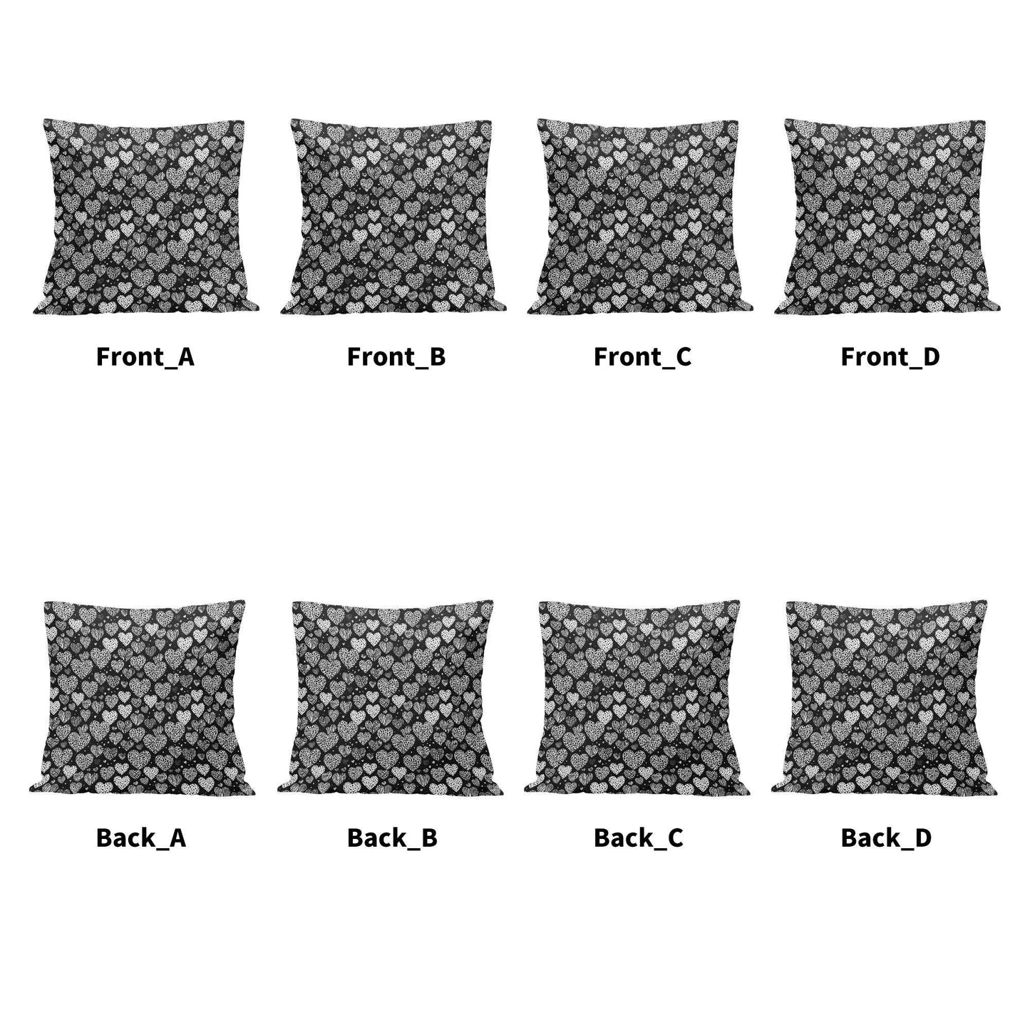 Black and White Hearts Peach Velvet 4 Pcs Square Pillow Case Covers (5 sizes) - DeRose Seasonal