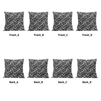 Black and White Hearts Peach Velvet 4 Pcs Square Pillow Case Covers (5 sizes) - DeRose Seasonal