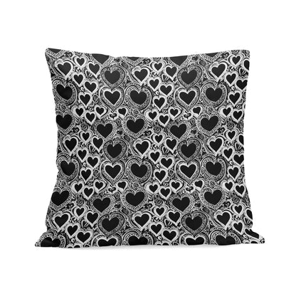 Black and White Groovy Hearts Peach Velvet 4 Pcs Square Pillow Case Covers (5 sizes) - DeRose Seasonal
