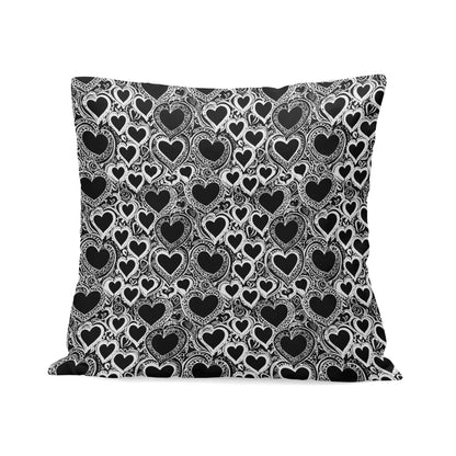 Black and White Groovy Hearts Peach Velvet 4 Pcs Square Pillow Case Covers (5 sizes) - DeRose Seasonal