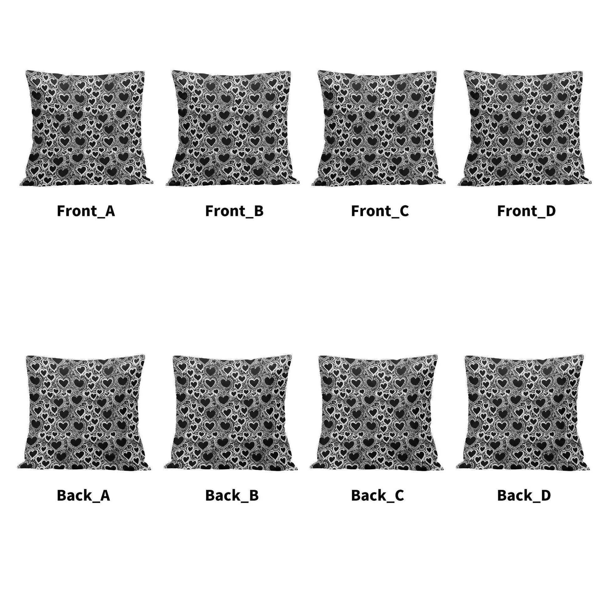 Black and White Groovy Hearts Peach Velvet 4 Pcs Square Pillow Case Covers (5 sizes) - DeRose Seasonal