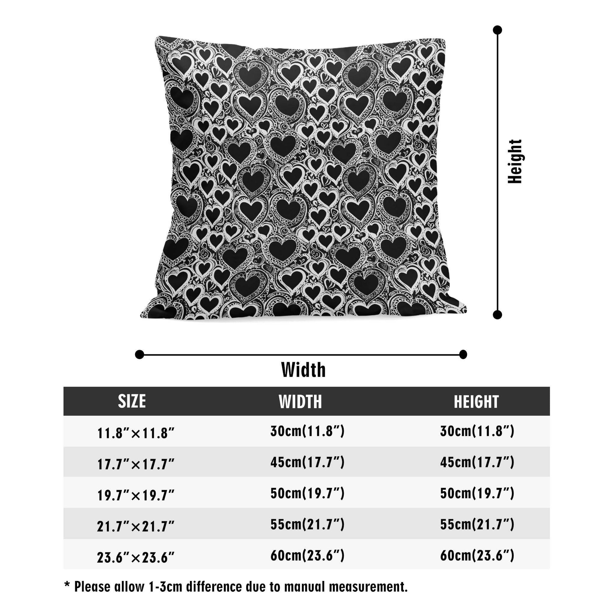 Black and White Groovy Hearts Peach Velvet 4 Pcs Square Pillow Case Covers (5 sizes) - DeRose Seasonal