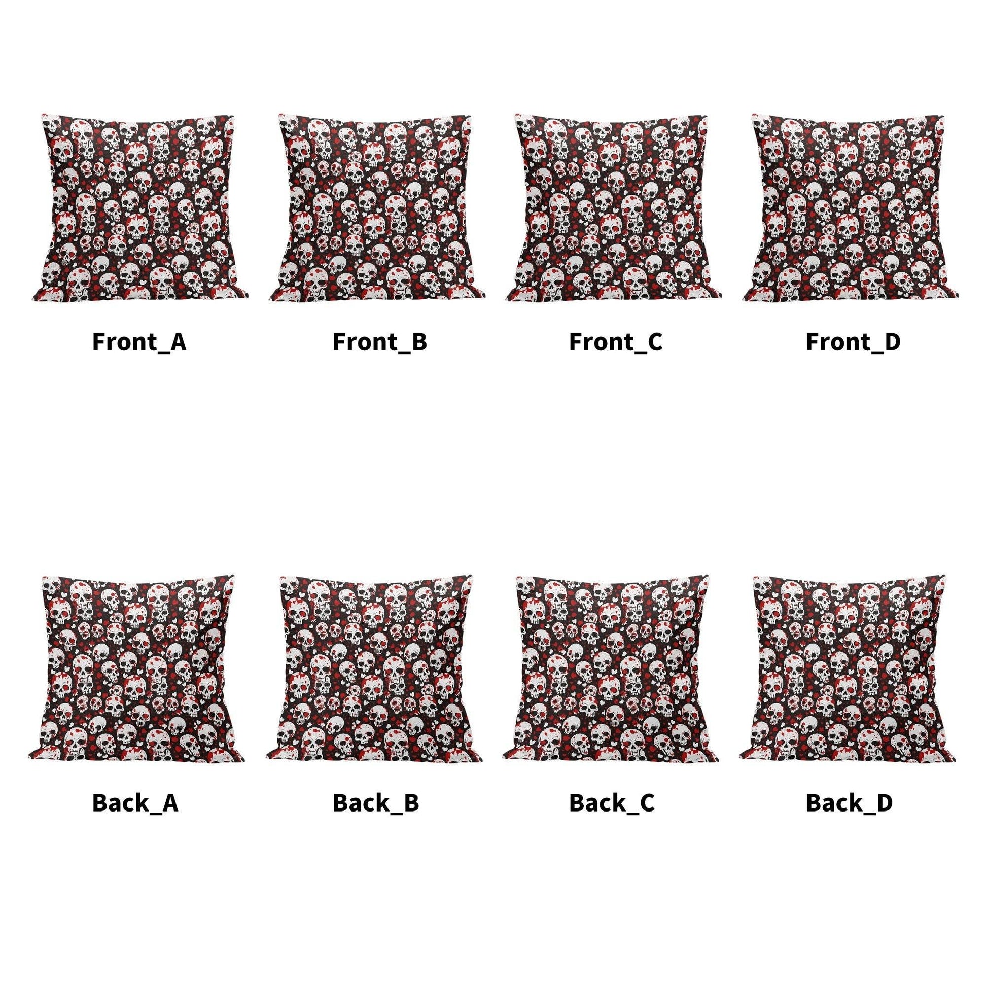 Love Skulls Peach Velvet 4 Pcs Square Pillow Case Covers (5 sizes) - DeRose Seasonal