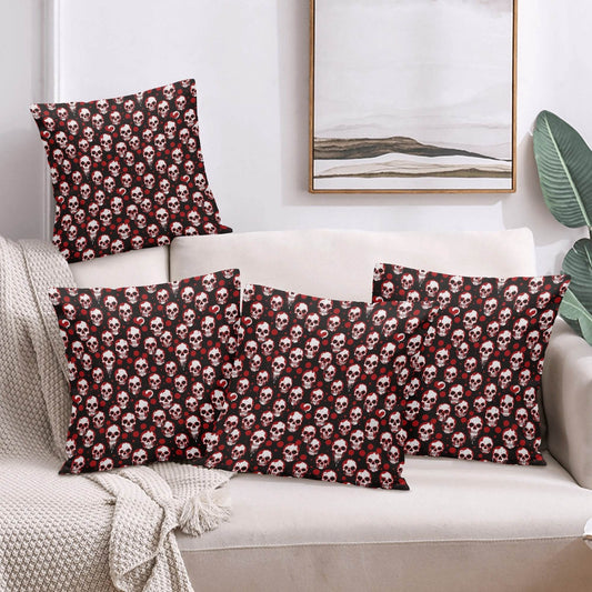 Tiny Red SKulls Peach Velvet 4 Pcs Square Pillow Case Covers (5 sizes) - DeRose Seasonal