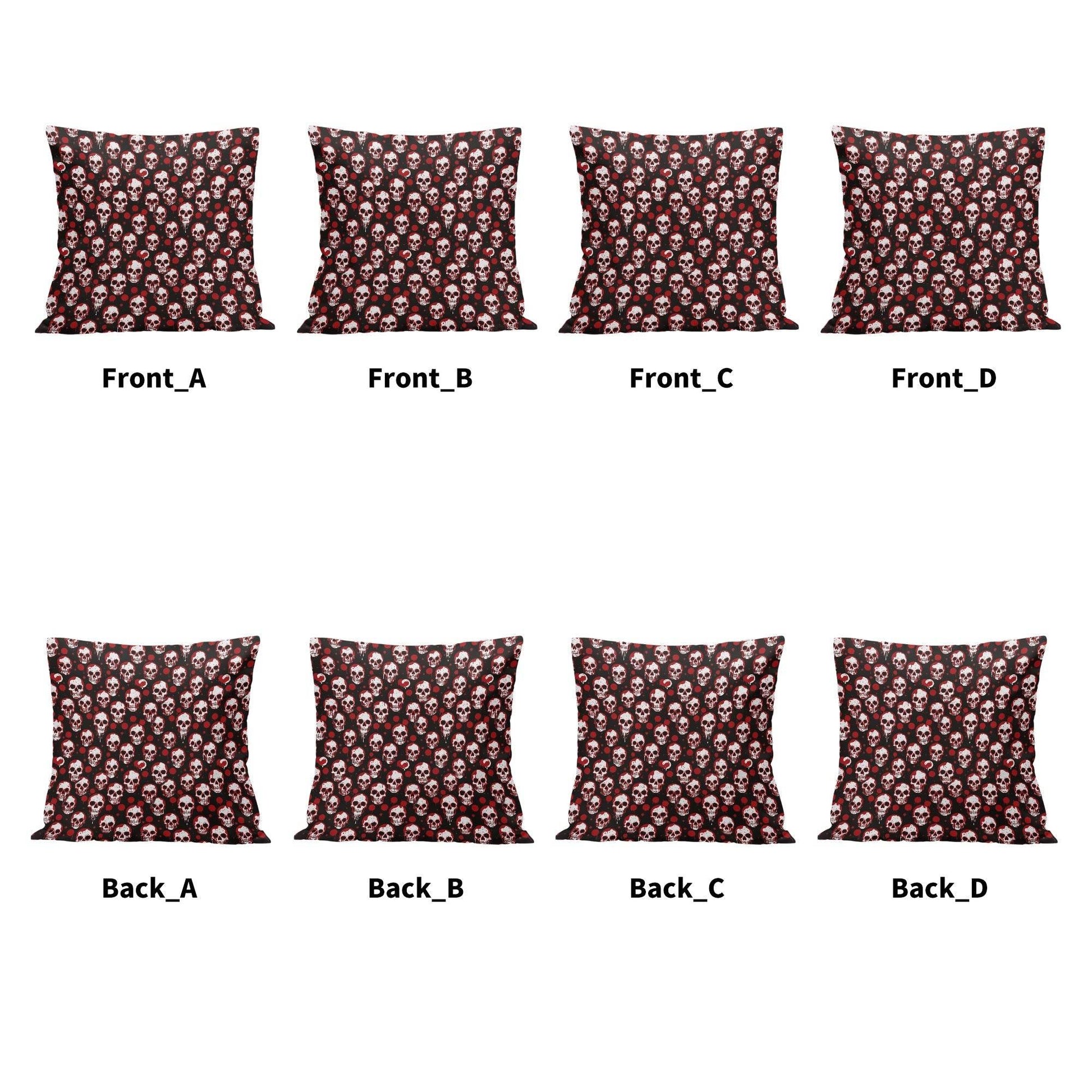 Tiny Red SKulls Peach Velvet 4 Pcs Square Pillow Case Covers (5 sizes) - DeRose Seasonal