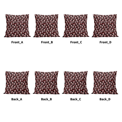 Tiny Red SKulls Peach Velvet 4 Pcs Square Pillow Case Covers (5 sizes) - DeRose Seasonal
