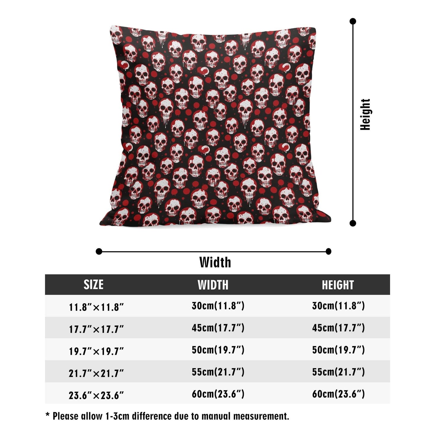 Tiny Red SKulls Peach Velvet 4 Pcs Square Pillow Case Covers (5 sizes) - DeRose Seasonal