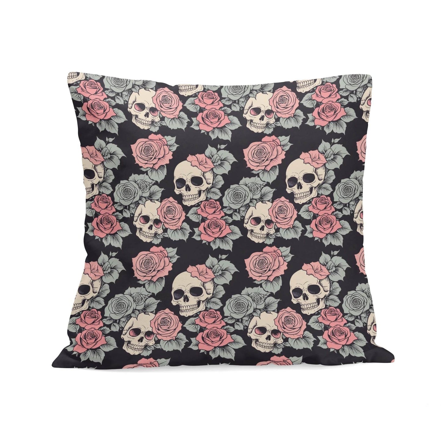 Skull and Pink Rose Peach Velvet 4 Pcs Square Pillow Case Covers (5 sizes) - DeRose Seasonal