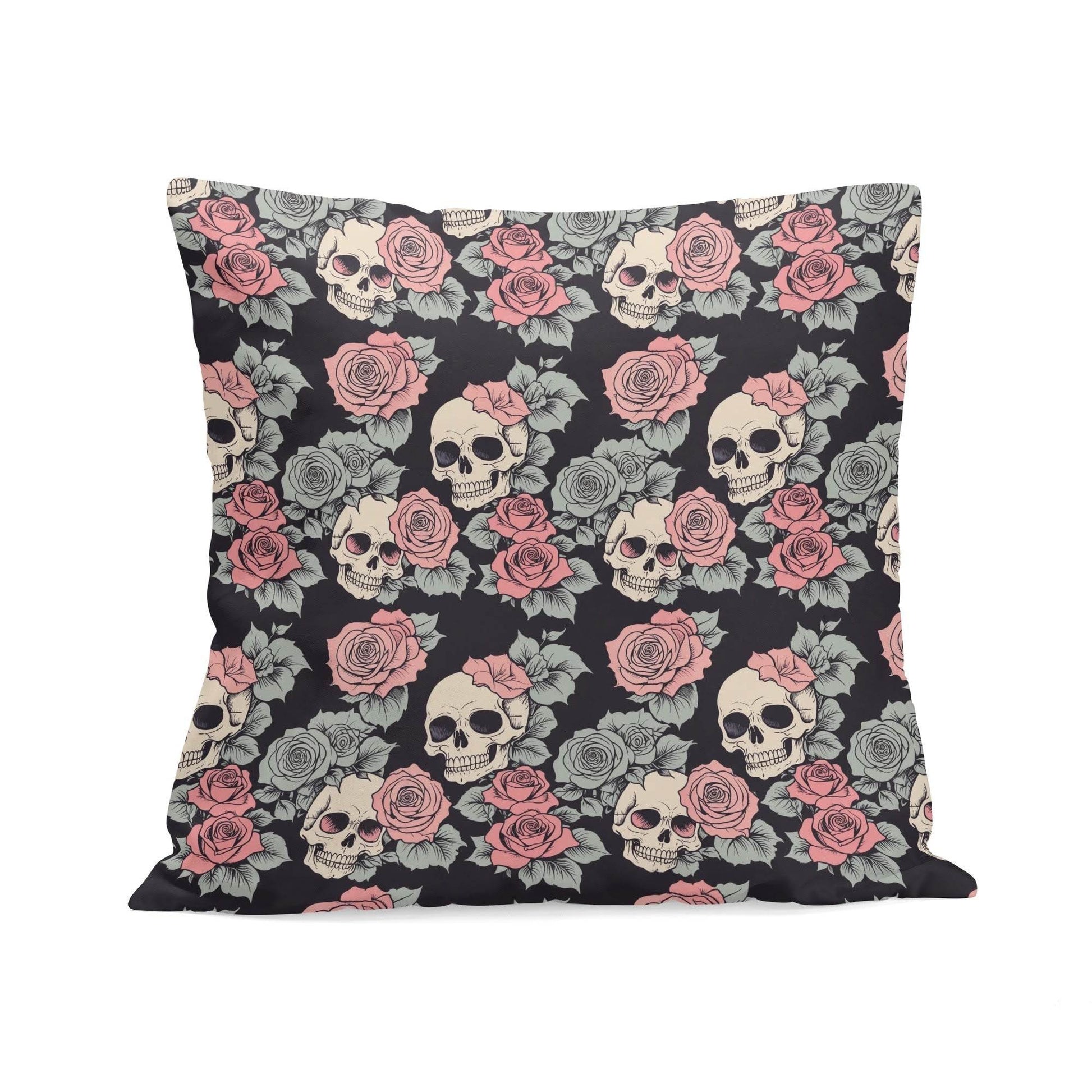 Skull and Pink Rose Peach Velvet 4 Pcs Square Pillow Case Covers (5 sizes) - DeRose Seasonal